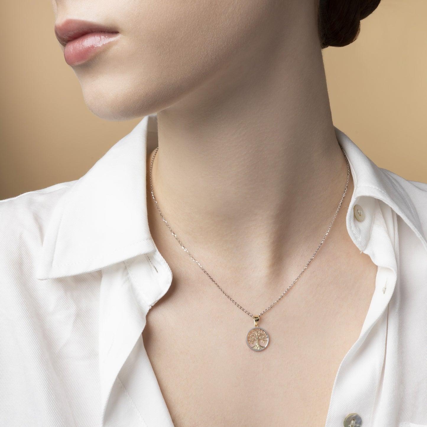 Anhänger Lebensbaum 14 k Gelb-Weißgold