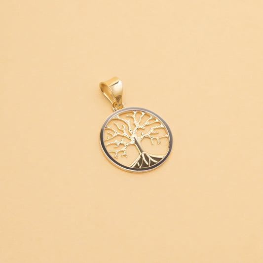 Anhänger Lebensbaum 14 k Gelb-Weißgold