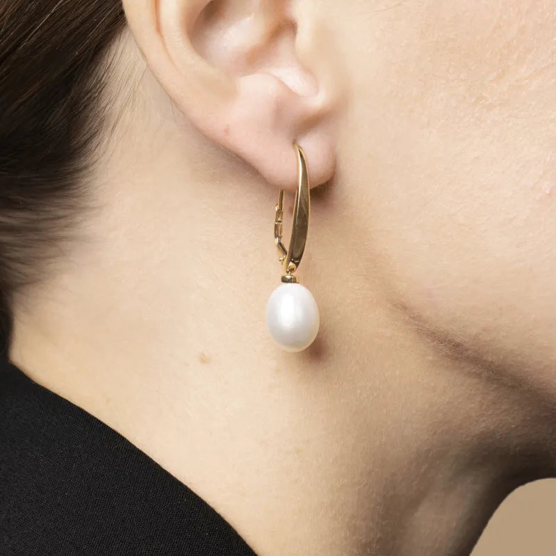 Ohrhänger lang mit Perlen 14k Gelbgold